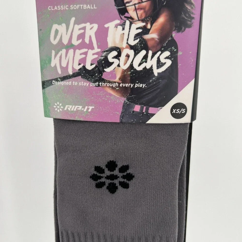 Rip-It Fastpitch Softball Socks in Charcoal Gray XS/S Women's 4-8 Over the Knee